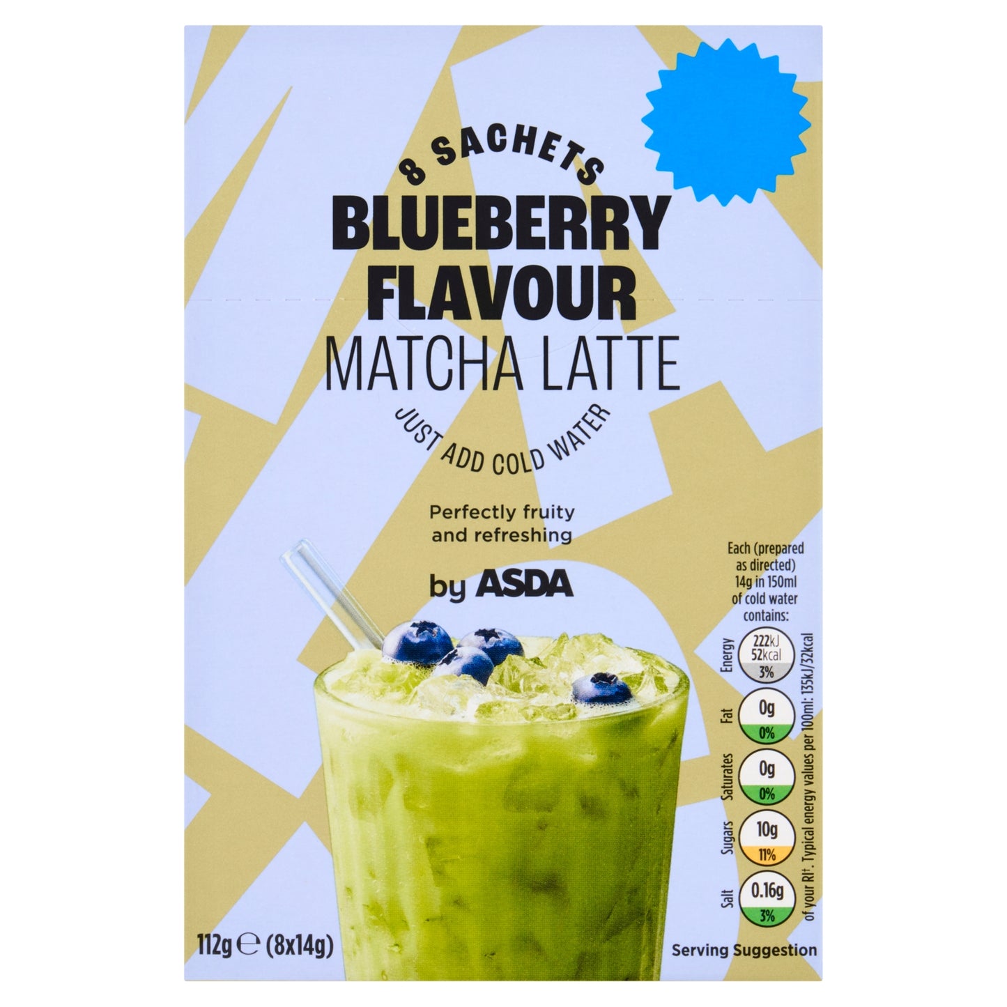 ASDA Blueberry Flavour Matcha Latte 112g (8 x 14g)