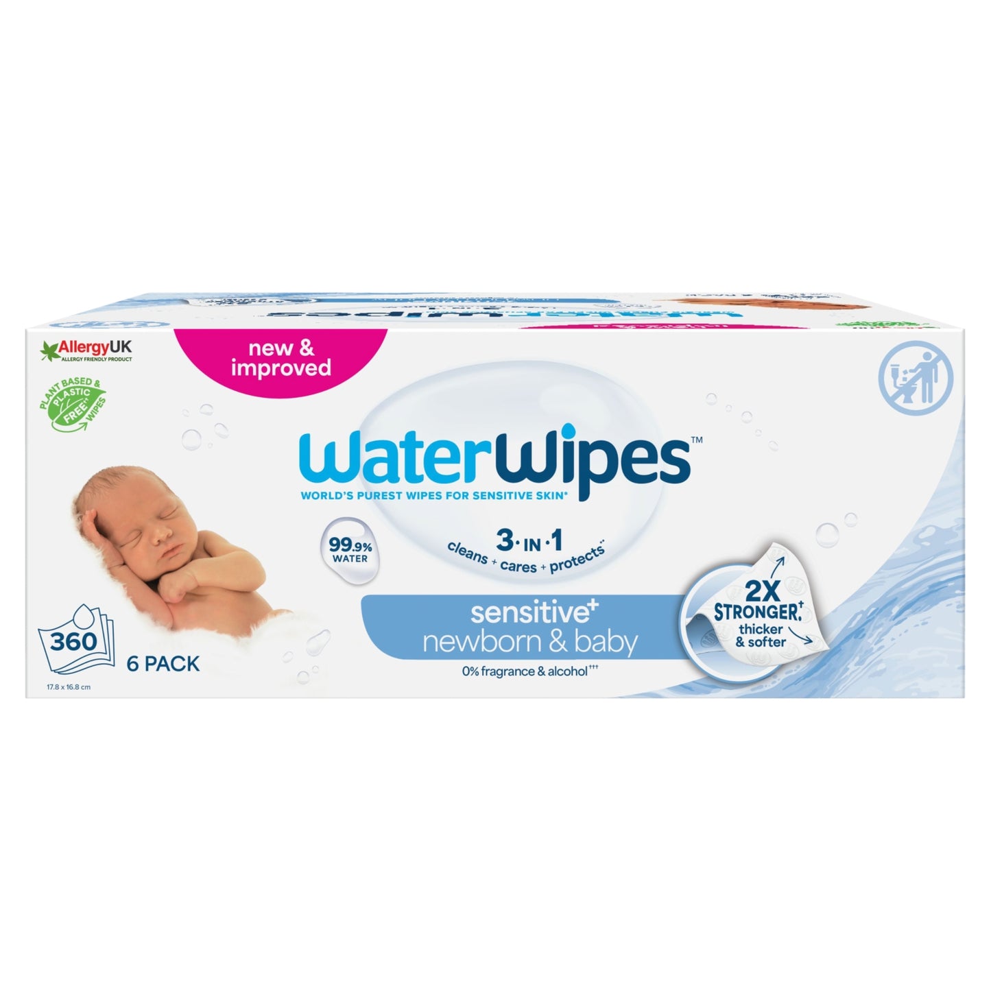 WaterWipes Sensitive+ Newborn & Baby Wipes, 3-In-1 Cleans, Cares, Protects, 99.9% Water, Unscented, 360 Count
