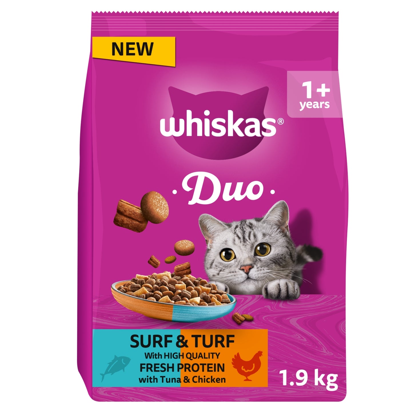 Whiskas WHISKAS 1+ DUO Surf & Turf Dry Cat Food 1.9kg