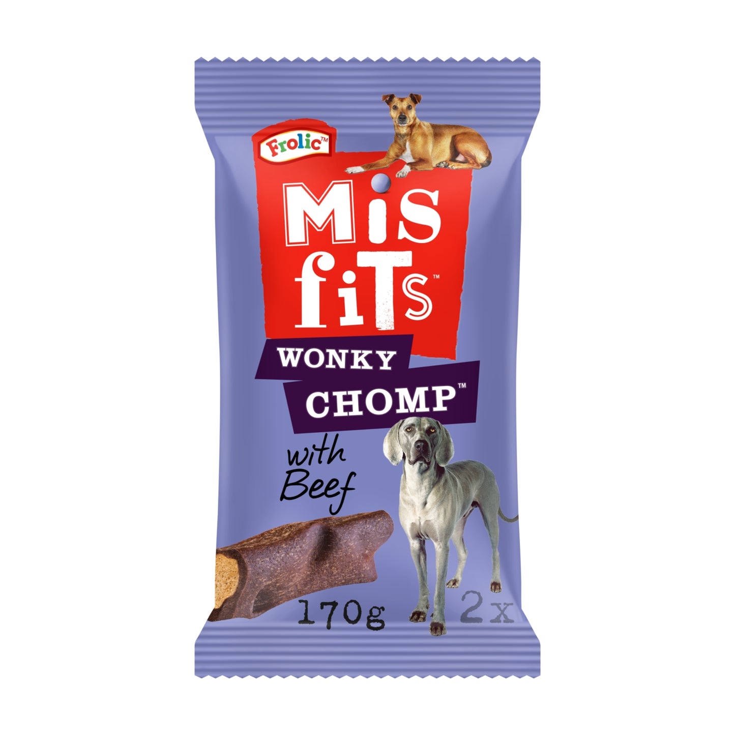 Misfits Misfits Wonky Chomp Adult Medium Dog Treats Beef 2 Stick 170g