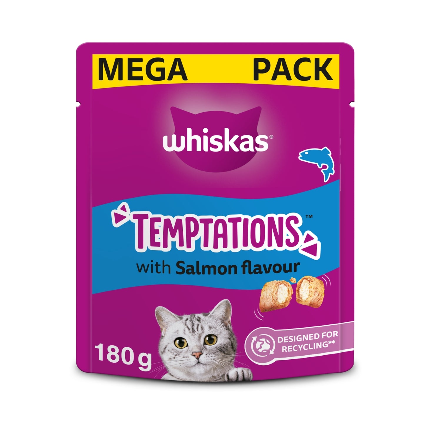 Whiskas TEMPTATIONS™ Adult Cat Treats with Salmon flavour 180g