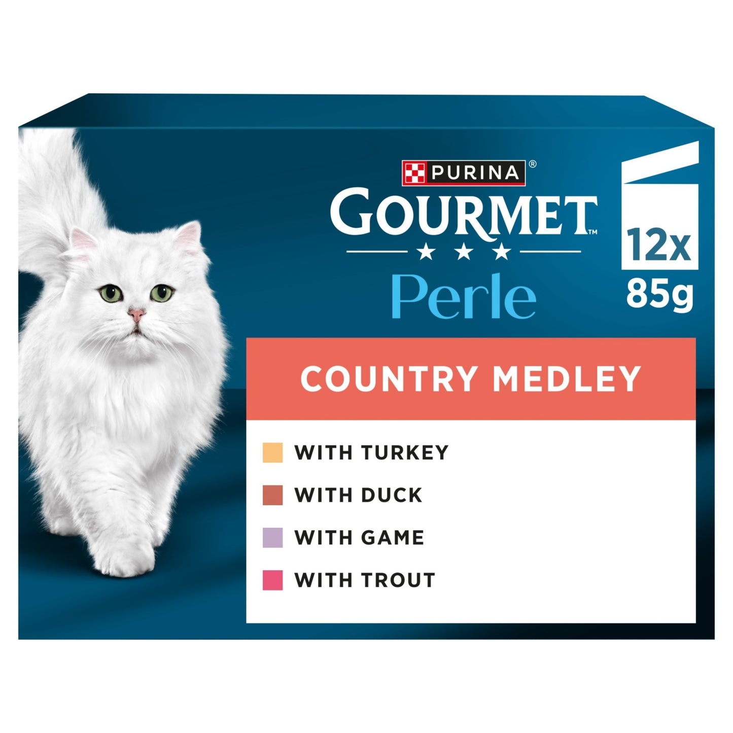 Gourmet GOURMET Perle Mini Fillets in Jelly Country Medley (Turkey,Trout,Duck,Game) Wet Cat Food 12x85g