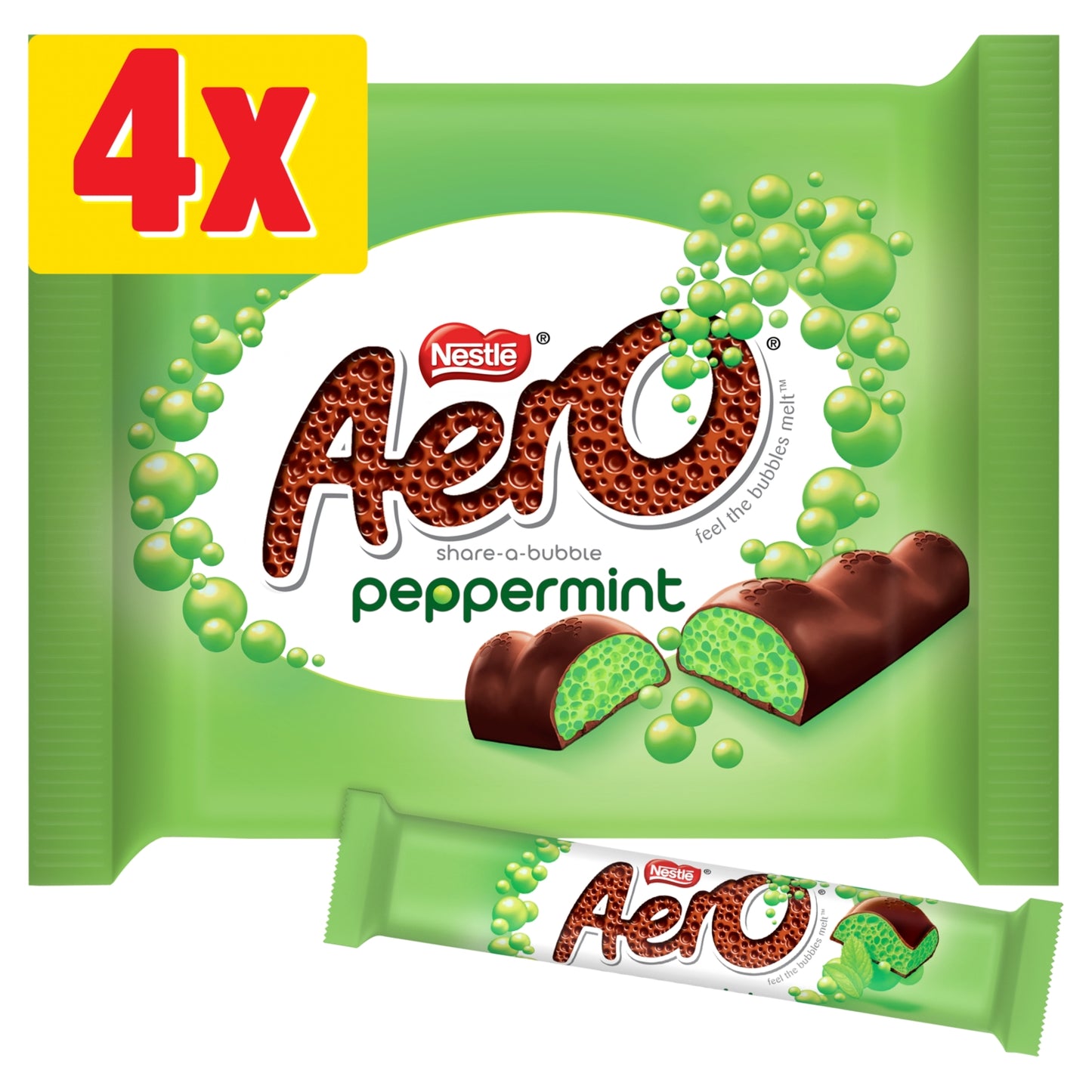 Nestlé Aero Bubbly Peppermint Chocolate Bar 4 Pack Multipack 108g