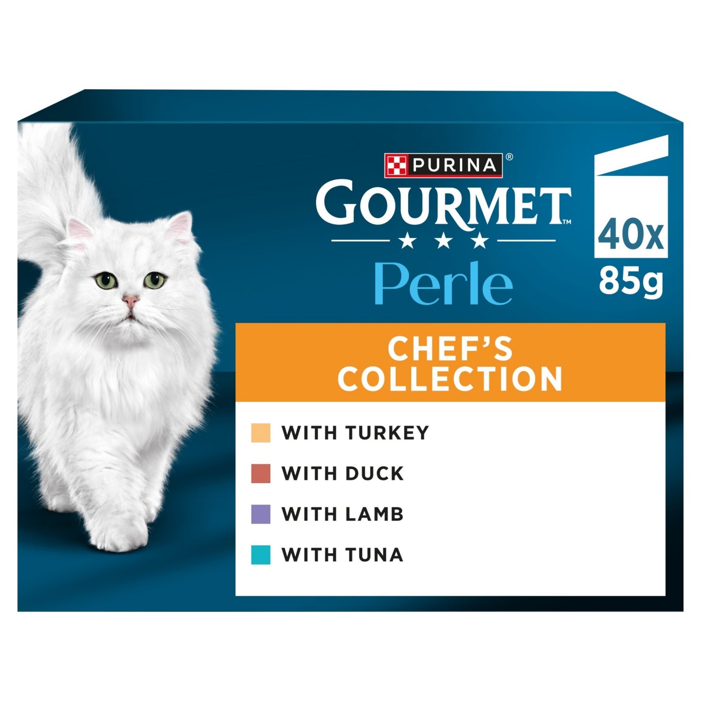 Gourmet GOURMET Perle Mini Fillets in Gravy Chef's Collection (Turkey,Tuna,Duck,Lamb) Wet Cat Food 40x85g