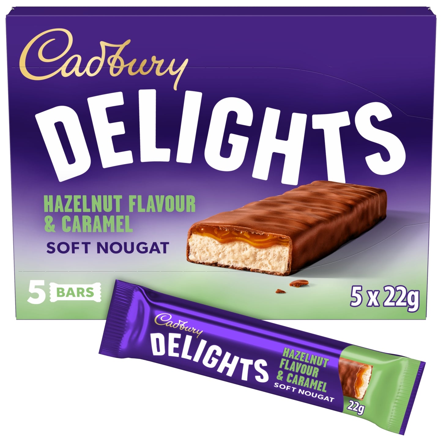 Cadbury Delights Chocolate Hazelnut Flavour & Caramel 5 Pack Multipack 110g (5 x 22g)