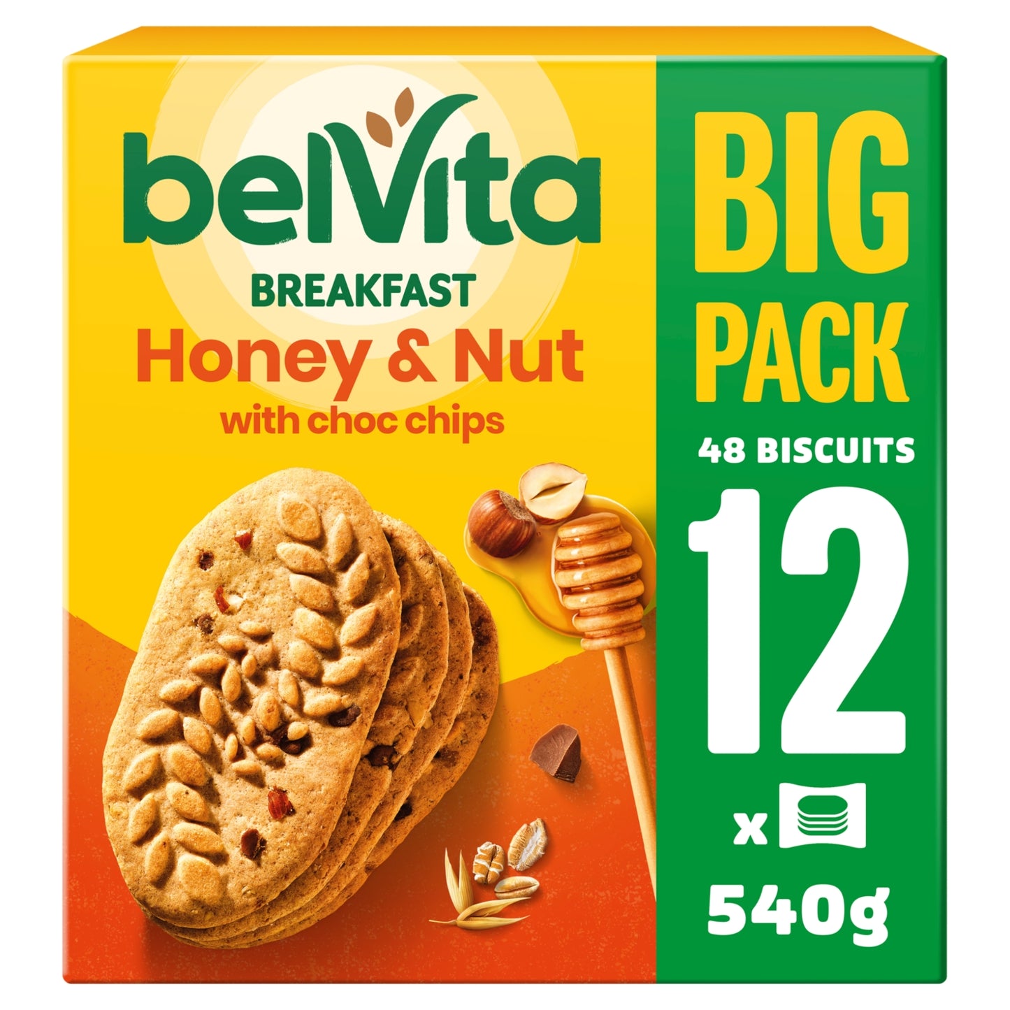 Belvita Honey & Nut with Chocolate Chip Cereal Biscuit Snack Bars Multipack 540g (12 x 45g)