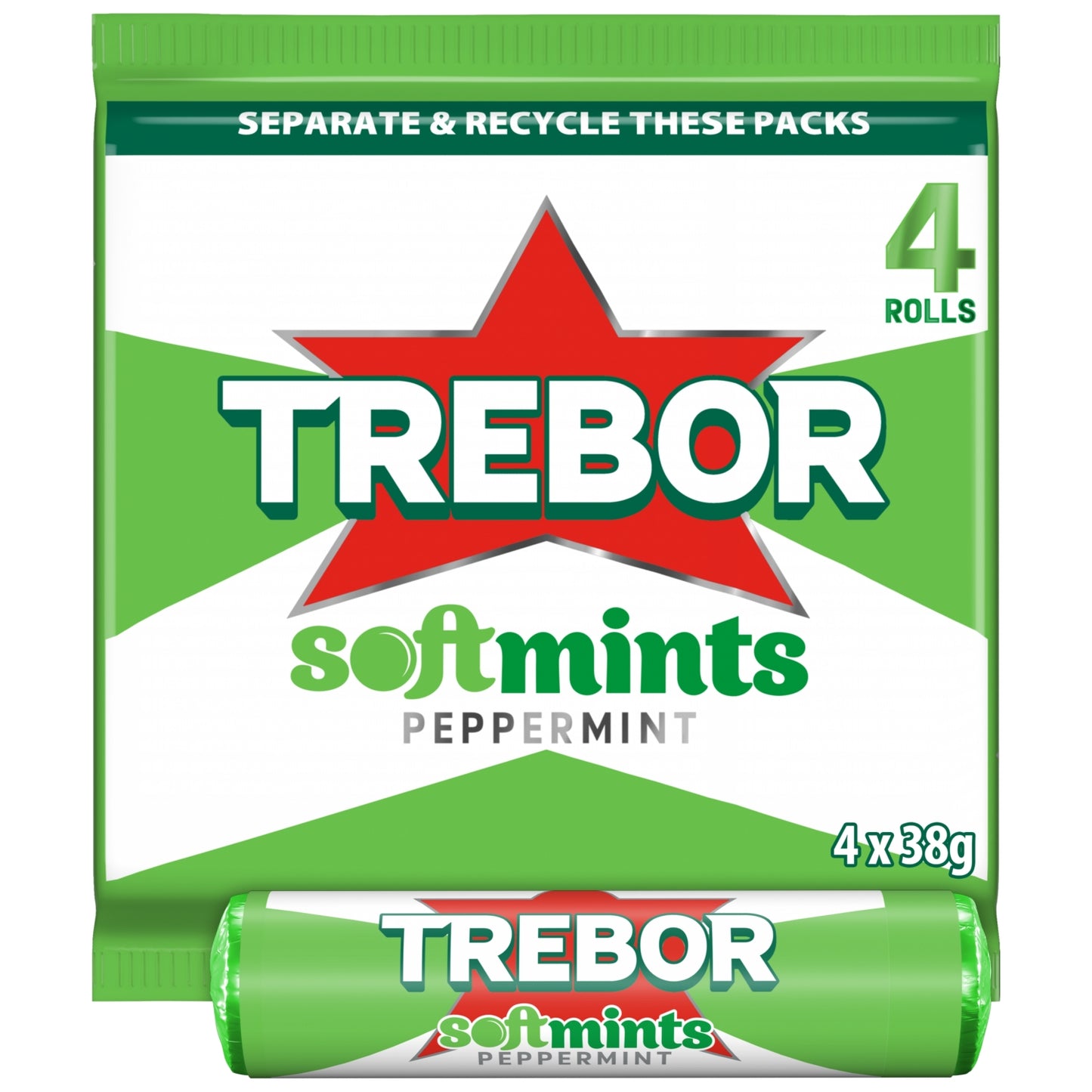 Trebor Softmints Peppermint Mints Rolls 4 Pack 152g (4 x 38g)