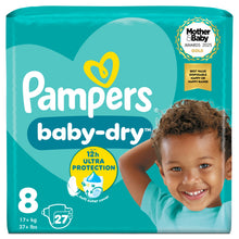 Pampers Baby-Dry Size 8, 27 Nappies, 17kg+, Essential Pack