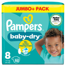 Pampers Baby-Dry Size 8, 52 Nappies, 17kg+, Jumbo+ Pack