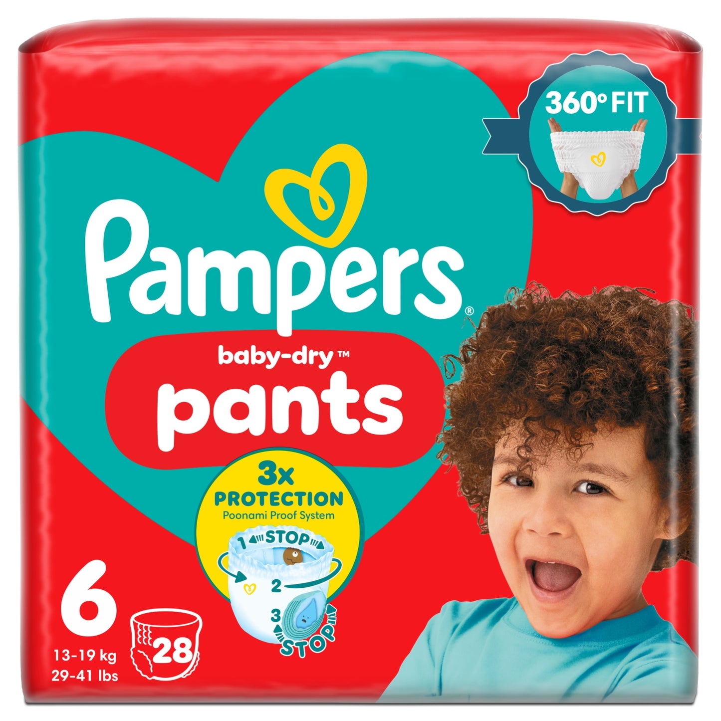 Pampers Baby-Dry Nappy Pants Size 6, 28 Nappies, 13kg-19kg, Essential Pack
