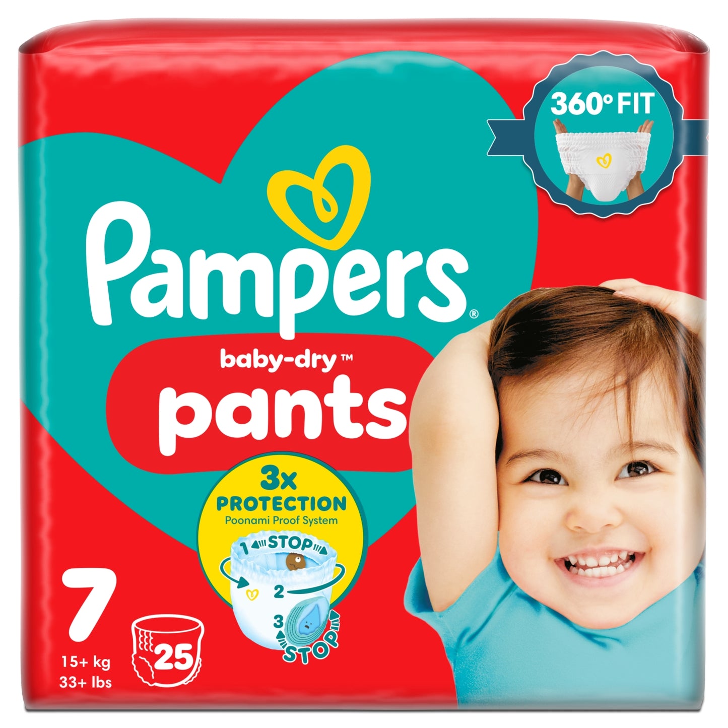 Pampers Baby-Dry Nappy Pants Size 7, 25 Nappies, 15kg+, Essential Pack