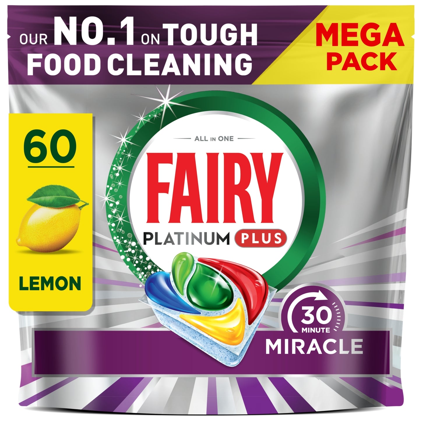 Fairy 30 Minute Miracle Platinum Plus Dishwasher Tablets 60 Capsules