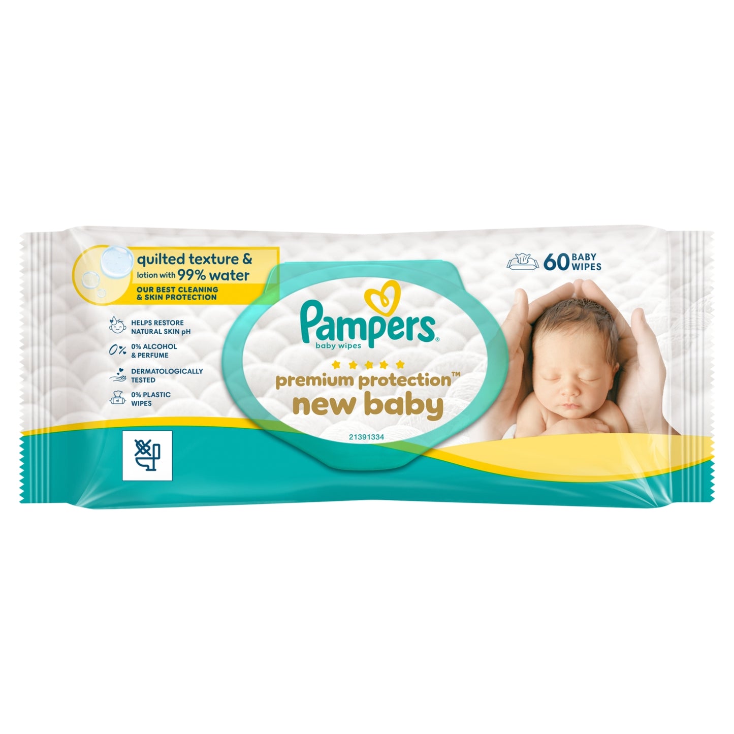 Pampers Premium Protection New Baby Wipes Plastic Free, 60 Baby Wet Wipes