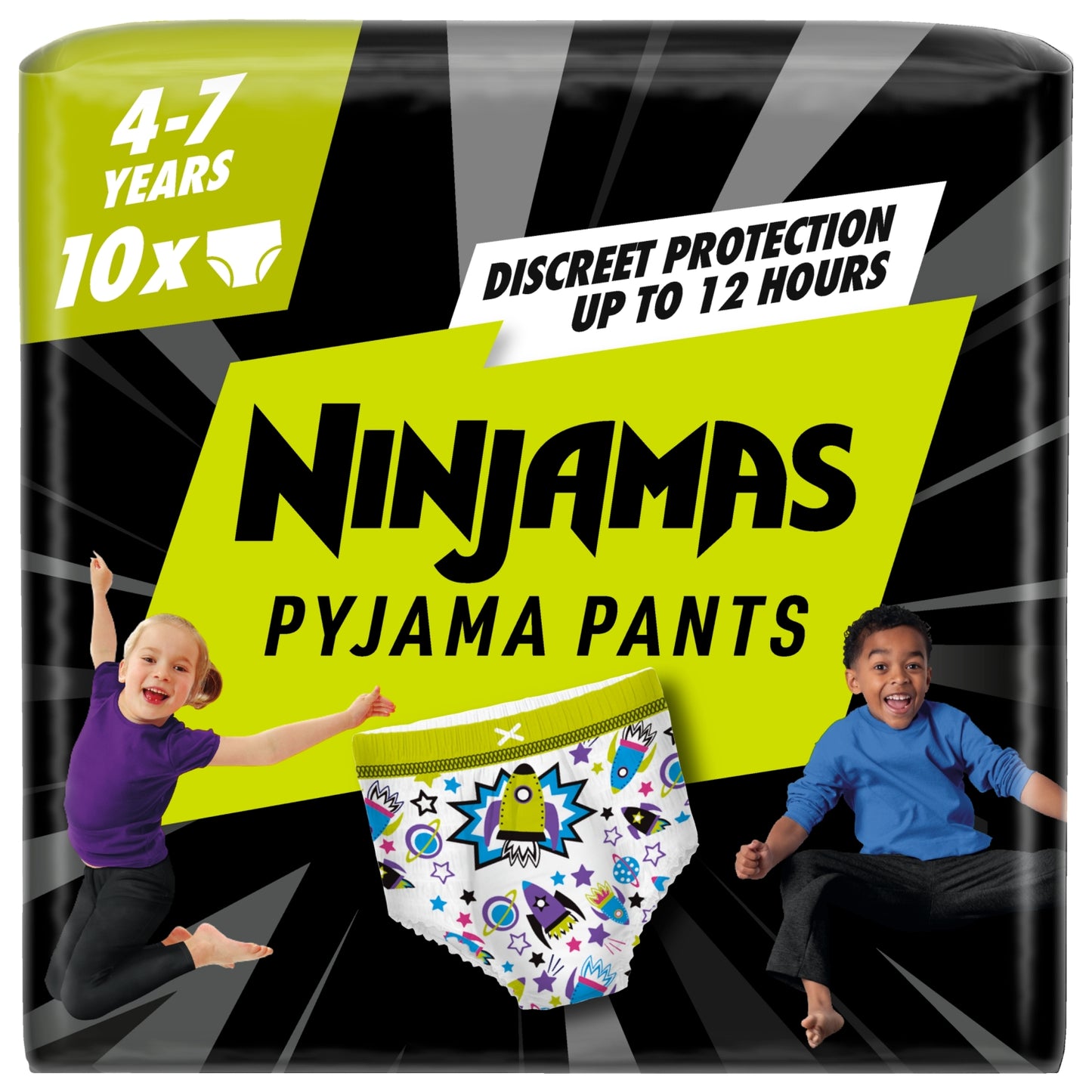 Pampers Ninjamas Pyjama Pants Unisex Spaceships, 4 - 7 Years, 10 Pyjama Pants, 17kg - 30kg
