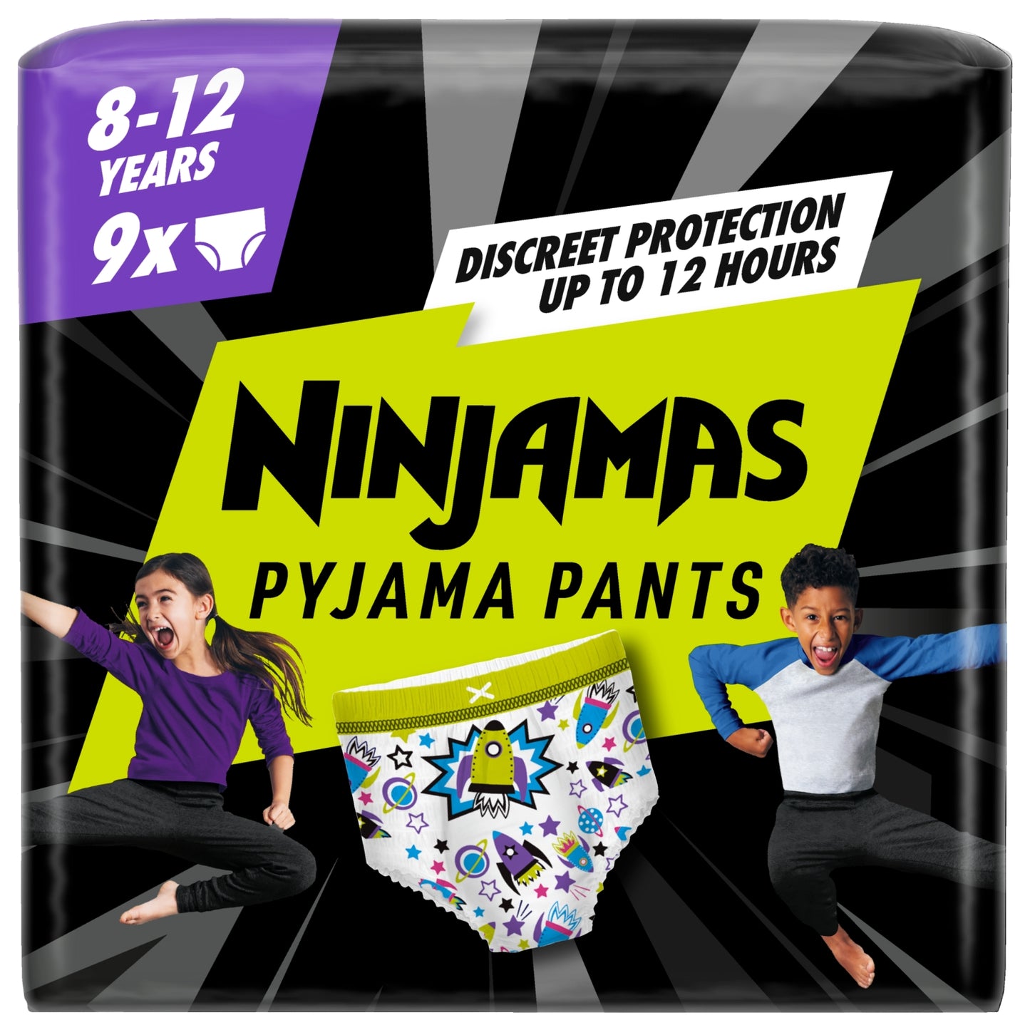 Pampers Ninjamas Pyjama Pants Unisex Spaceships, 8 - 12 Years, 9 Pyjama Pants, 27kg - 43kg