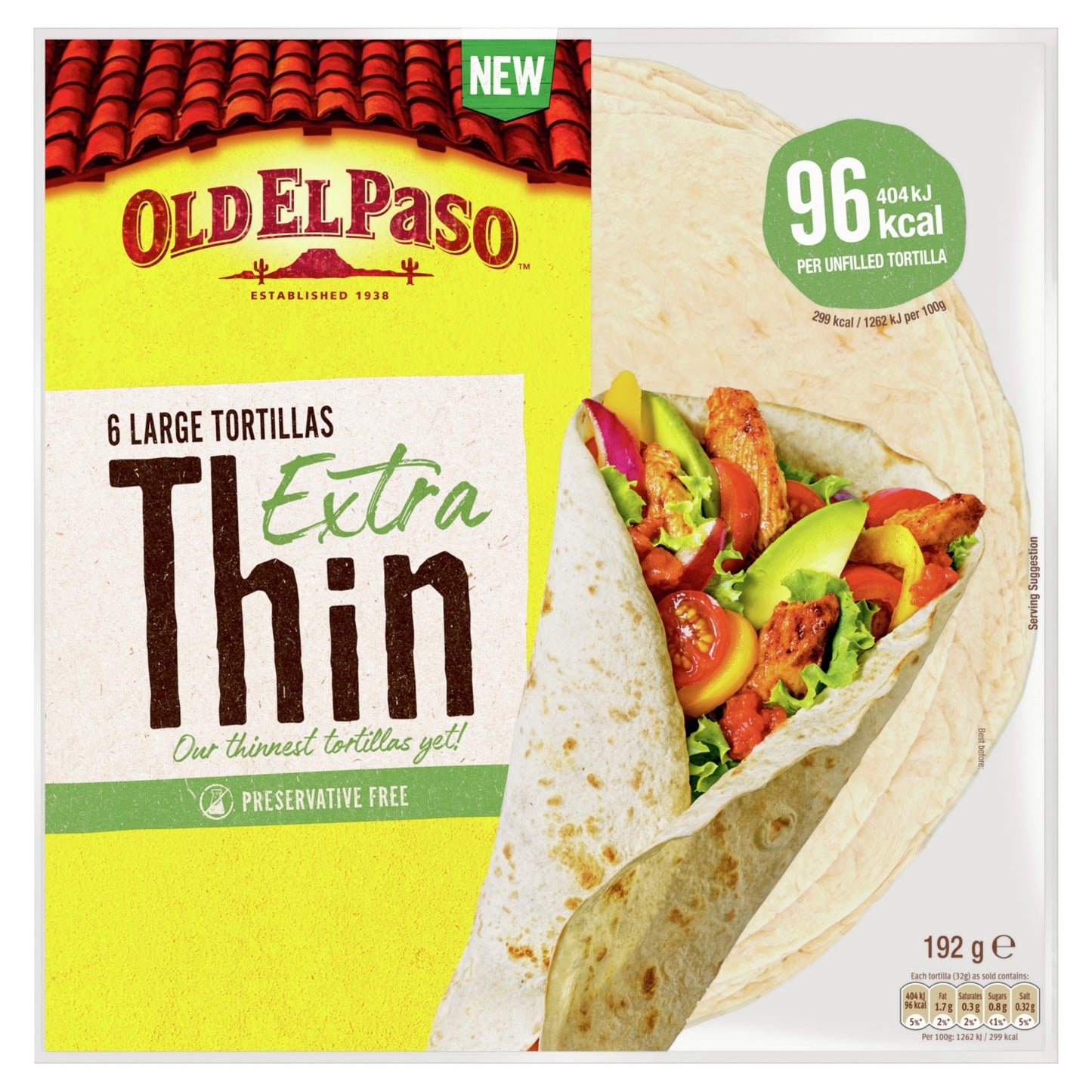 Old El Paso Extra Thin Tortilla Wraps, 6 Tortilla Wraps, 192g