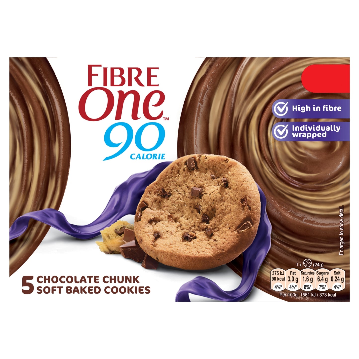 Fibre One 90 Calorie Chocolate Chunk Soft Baked Cookies 5 x 24g (120g)