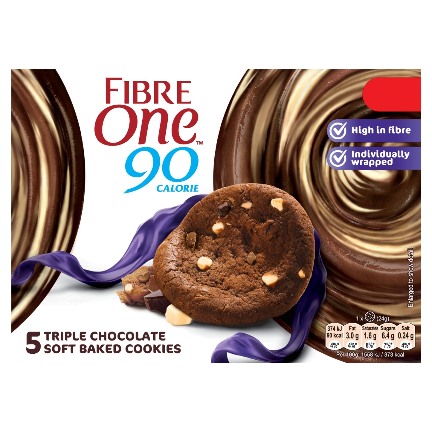 Fibre One 90 Calorie Triple Chocolate Soft Baked Cookies 5 x 24g (120g)