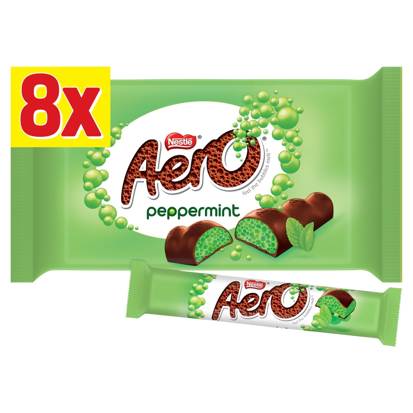 Nestlé Aero Bubbly Peppermint Chocolate Bar 8 Pack Multipack 216g