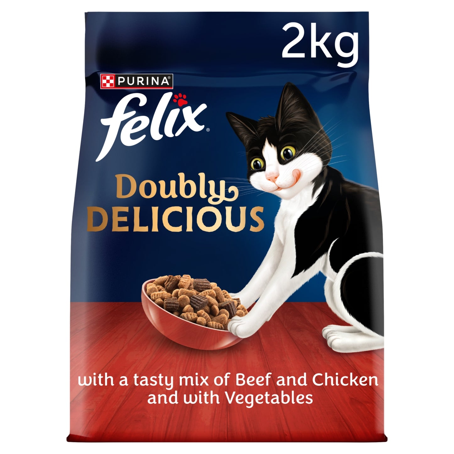 Felix Doubly Delicious Beef, Chicken & Veg Dry Cat Food 2kg