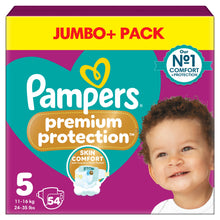 Pampers Premium Protection Size 5, 54 Baby Nappies, 11kg-16kg, Jumbo+ Pack