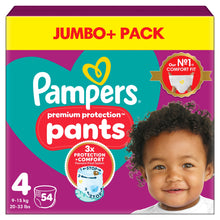 Pampers Premium Protection Nappy Pants Size 4, 54 Nappies, 9kg-15kg, Jumbo+ Pack