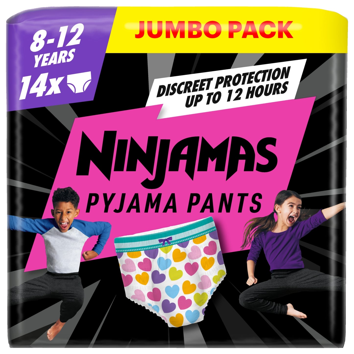 Pampers Ninjamas Pyjama Pants Unisex Hearts, 8 - 12 Years, 14 Pyjama Pants