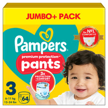 Pampers Premium Protection Nappy Pants Size 3, 64 Nappies, 6kg-11kg, Jumbo+ Pack