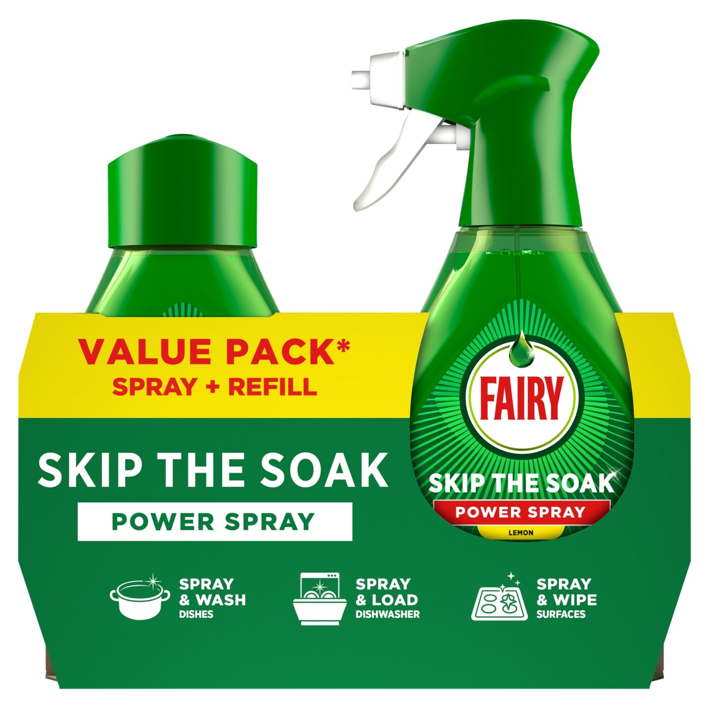 Fairy Skip the Soak Dish Power Spray + Refill Lemon 2x500ml