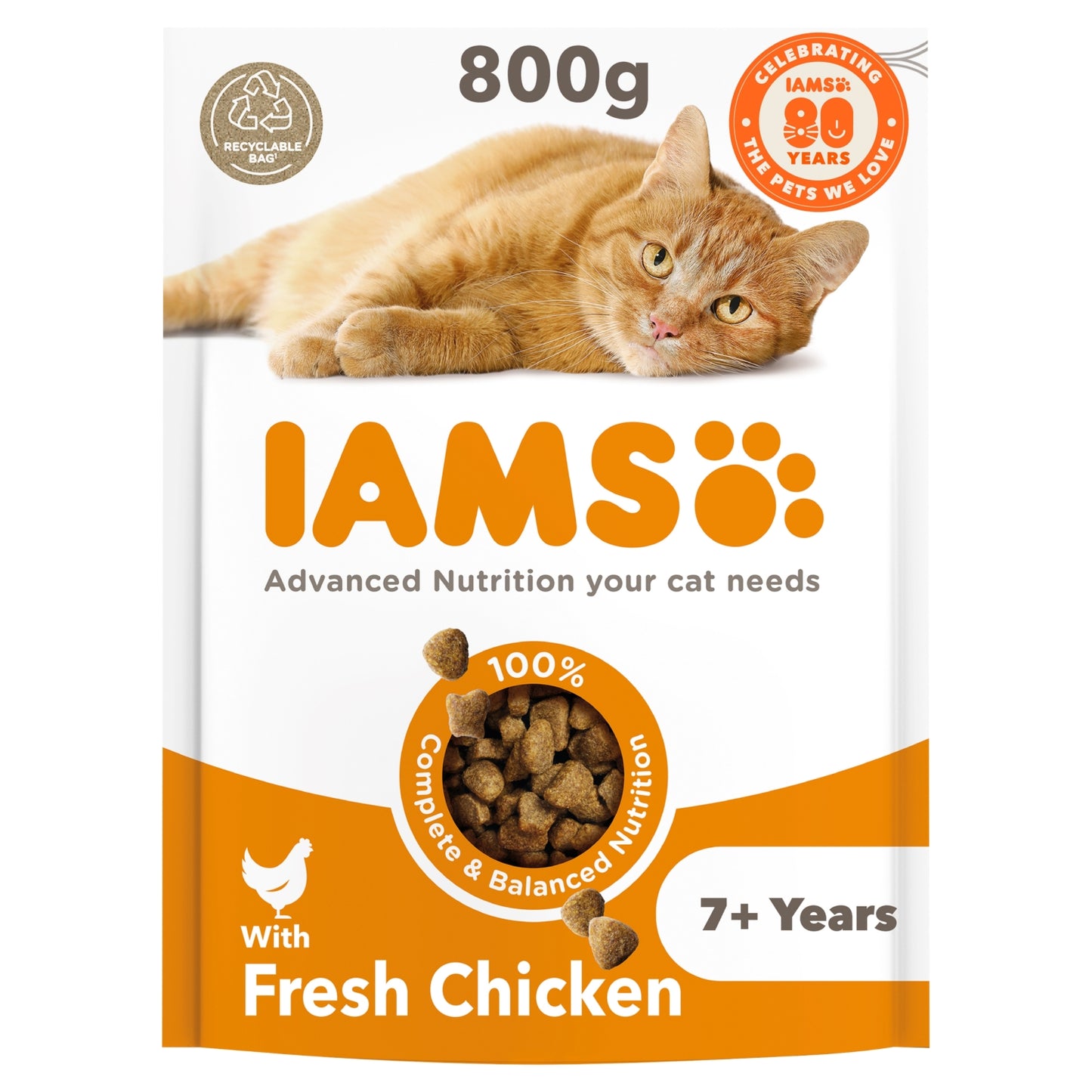 Iams Advanced Nutrition Senior Dry Cat Food Chicken 800g