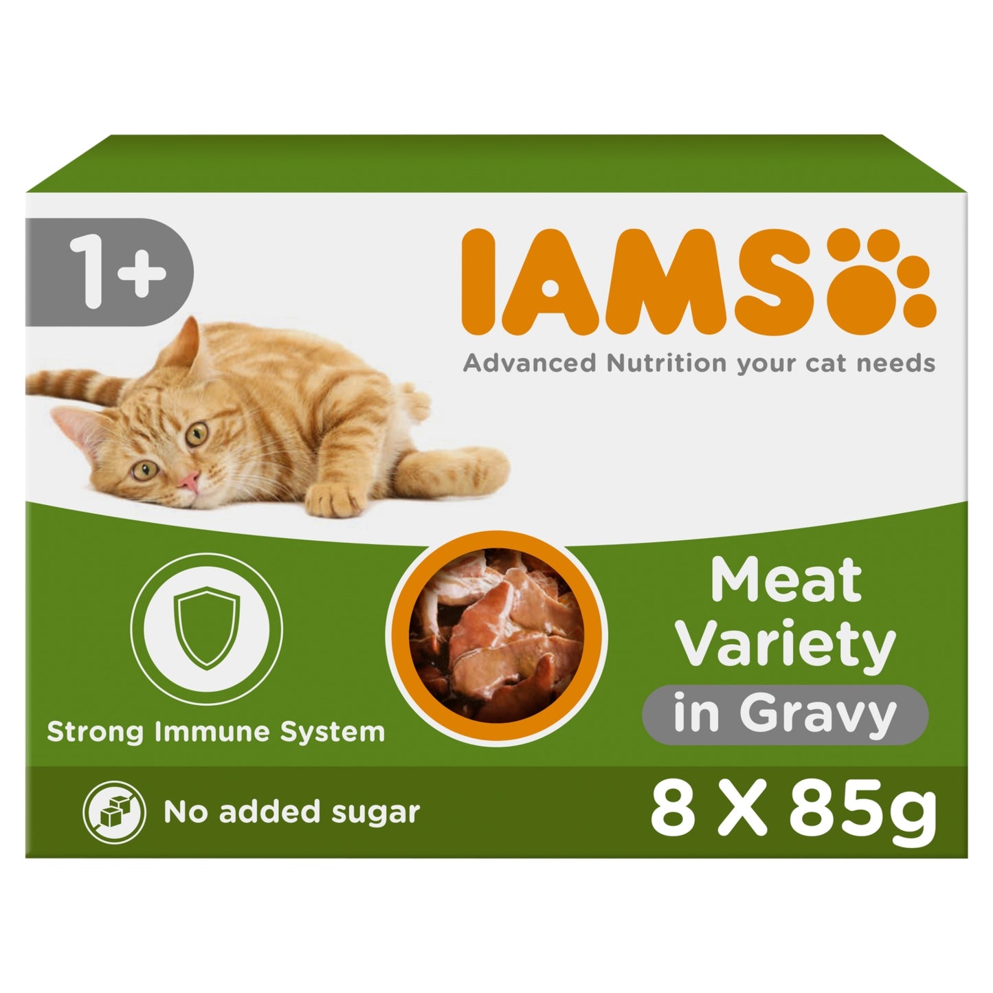 Iams Advanced Nutrition Adult Wet Cat Food Meat Variety Mix in Gravy 8 x 85g