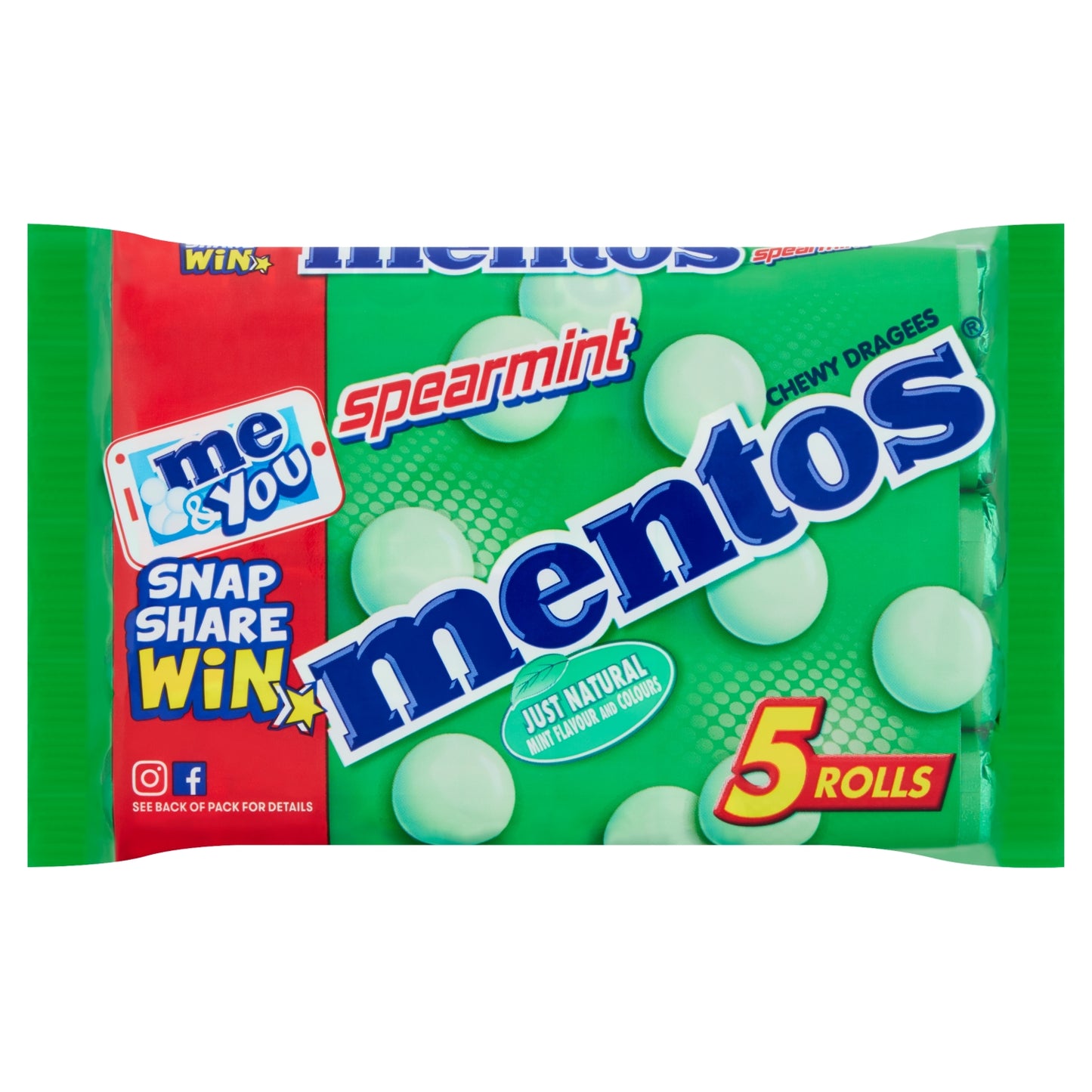 Mentos Spearmint Chewy Dragees Rolls 5 x 37.5g