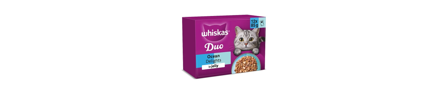 Whiskas 1+ DUO OCEAN Delight Wet Cat Food Pouches in Jelly 12 x 85g