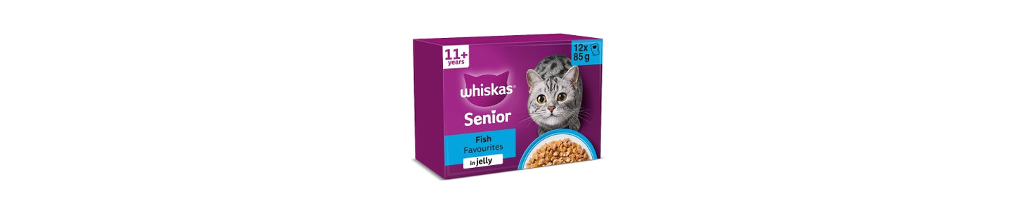 Whiskas Senior 11+ FISH Favourites Wet Cat Food Pouches in Jelly 12 x 85g