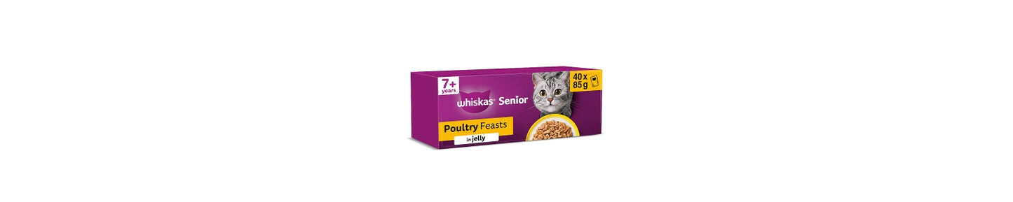 Whiskas Senior 7+ POULTRY Feasts Wet Cat Food Pouches in Jelly 40 x 85g