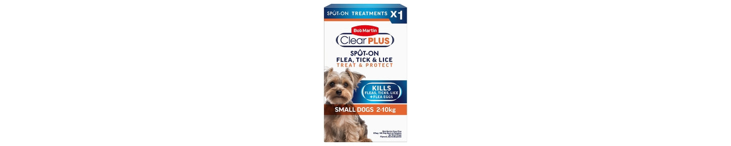 Bob Martin Clear Plus 67mg / 60.3mg Spot-On Solution for Small Dogs Treatment 1 Pipette