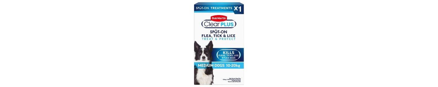 Bob Martin Clear Plus 134mg / 120.6mg Spot-On Solution for Medium Dogs Treatment 1 Pipette