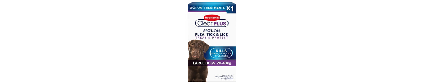 Bob Martin Clear Plus 268mg / 241.2mg Spot-On Solution for Large Dogs Fipronil 1 Pipette