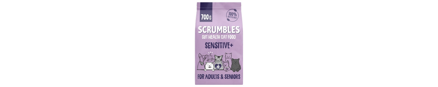 Scrumbles Gut Friendly Dry Cat Food Sensitive + for Adults & Seniors 700g