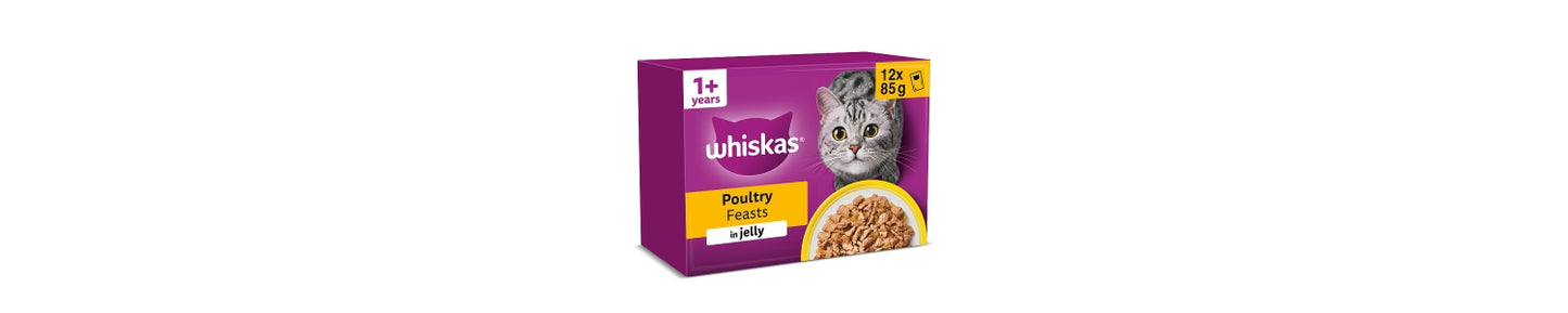 Whiskas 1+ POULTRY Feasts Wet Cat Food Pouches in Jelly 12 x 85g