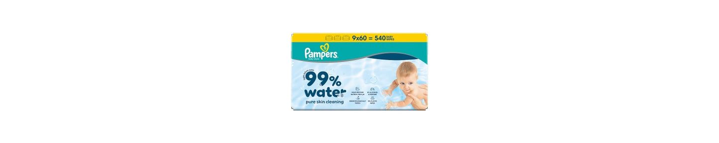 Pampers 99% Water Baby Wet Wipes, 540 Baby Wet Wipes