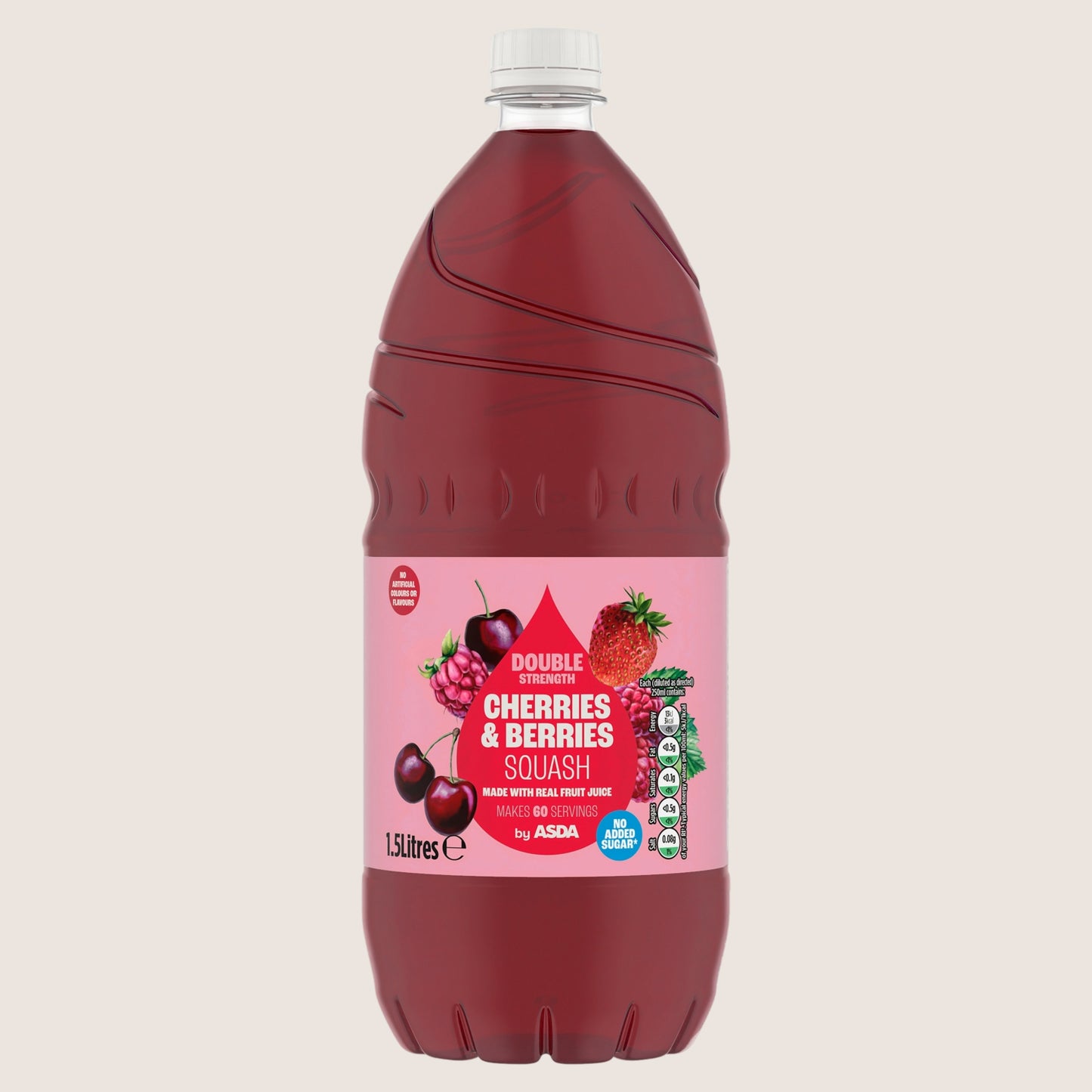 ASDA Cherries & Berries Squash No Added Sugar 1.5 Litres