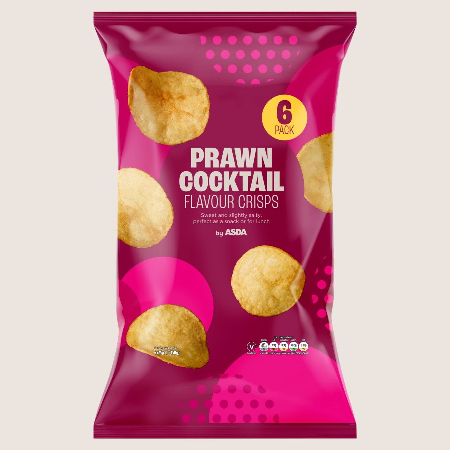 ASDA Prawn Cocktail Flavour Crisps No Artificial Additives 6 x 25g