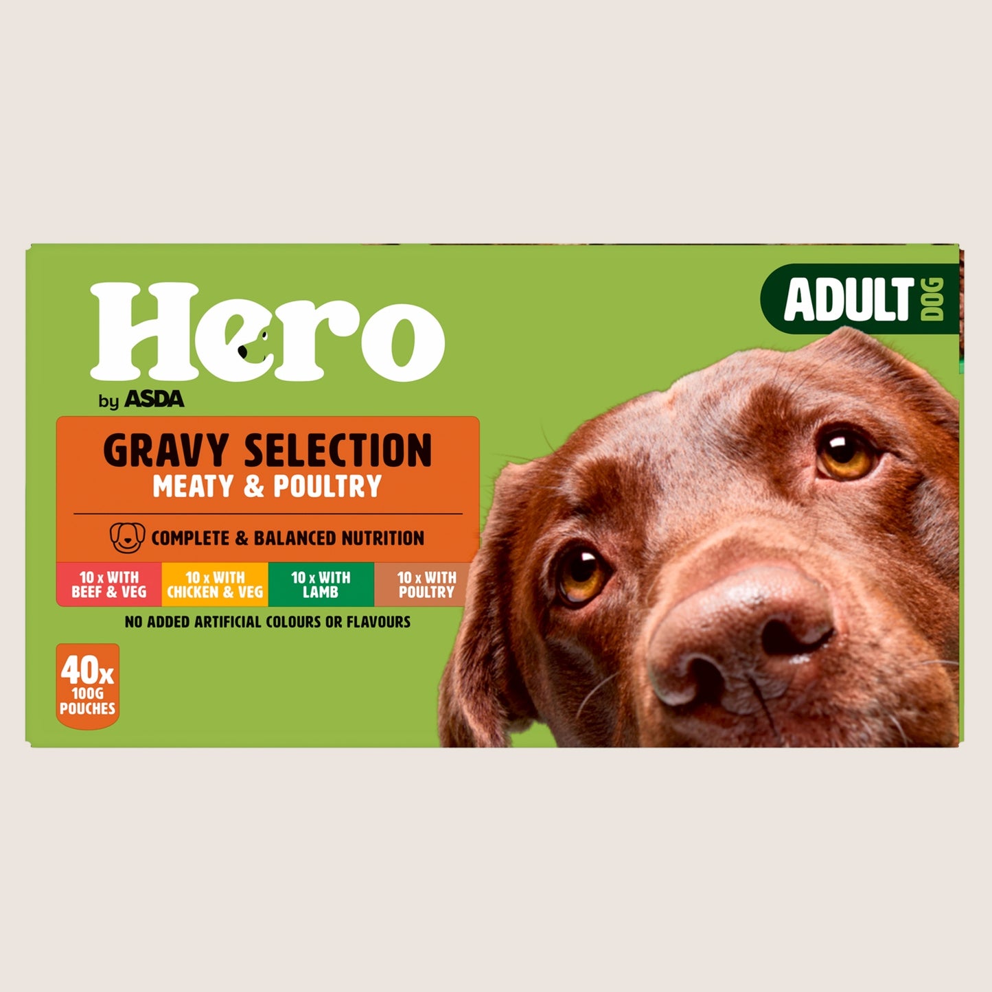 Hero by ASDA Hero Adult Dog Gravy Selection Meaty & Poultry Complete Nutrition 40 x 100g