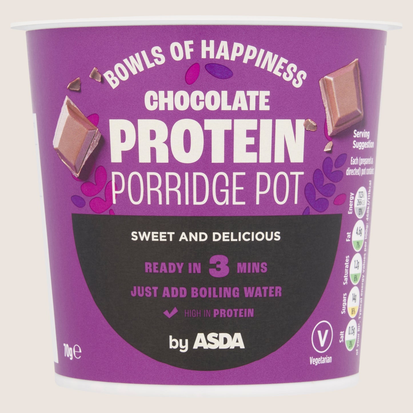 ASDA Chocolate Protein Porridge Pot Protein 70g