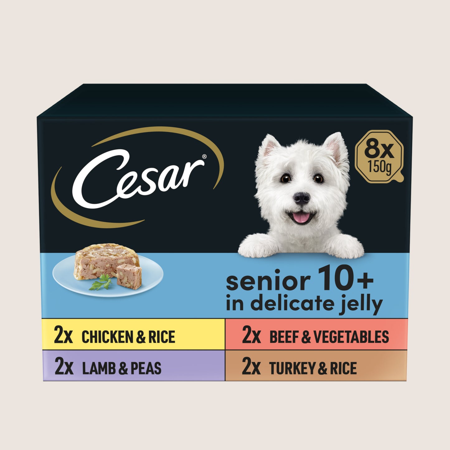 Cesar Senior Wet Dog Food Trays Meat in Delicate Jelly No Artificial Additives 8 x 150g
