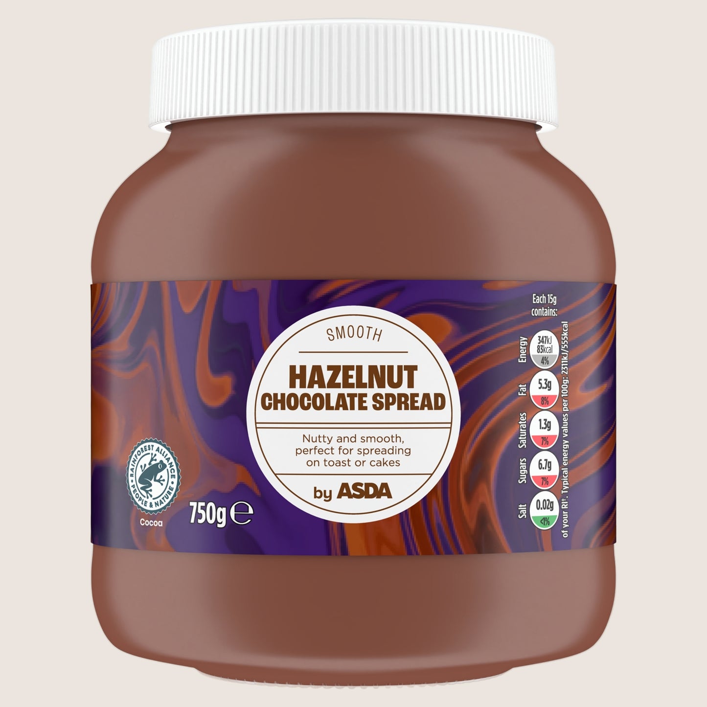 ASDA Hazelnut Chocolate Spread No Artificial Additives 750g
