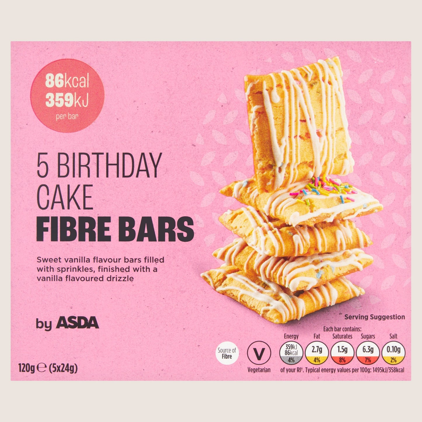 ASDA Birthday Cake Fibre Bars Free From Artificial Additives 5 x 24g
