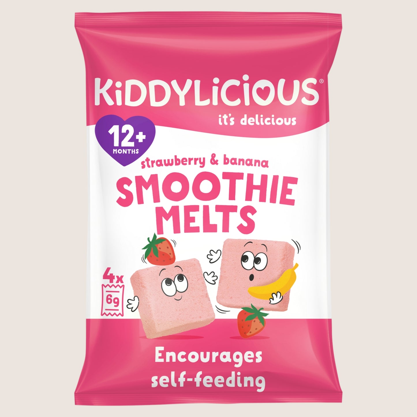 Kiddylicious Strawberry & Banana Smoothie Melts 12+ Months No Artificial Additives 4 x 6g