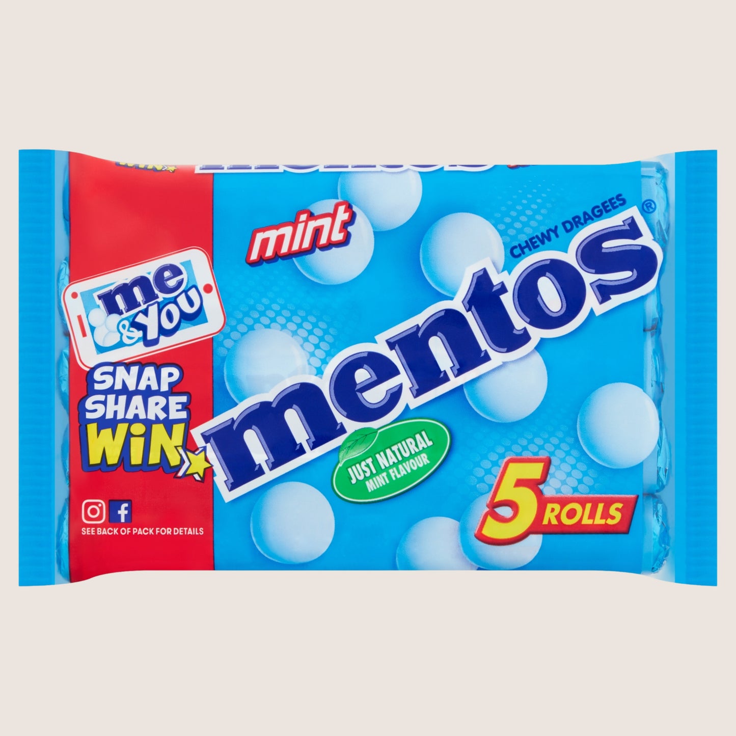 Mentos Mint Rolls Chewy Dragees 5 Pack 5 x 38g